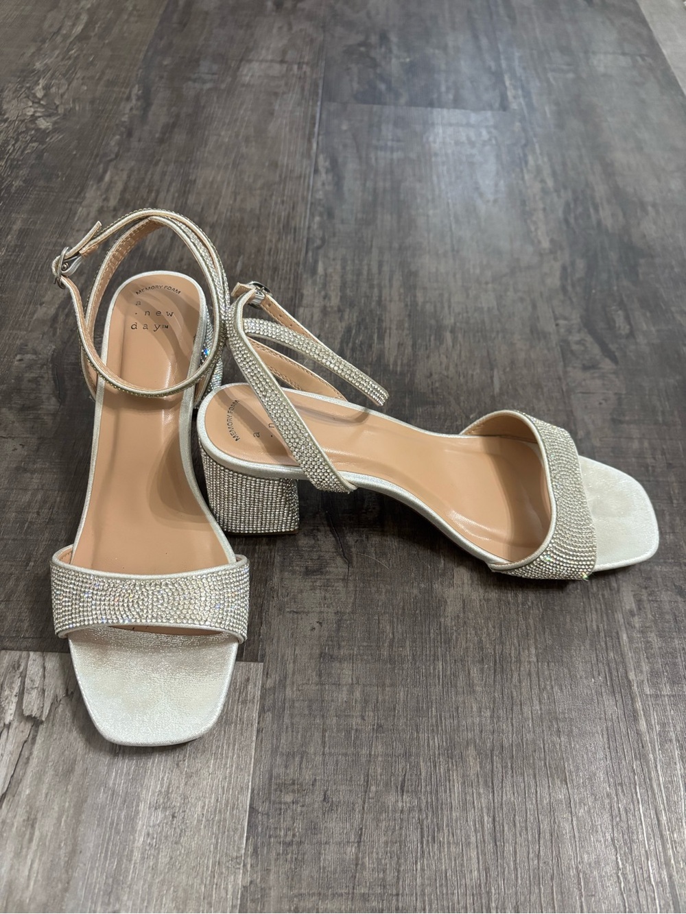 Seychelles Crystal-Embellished Silver Block Heel Sandals